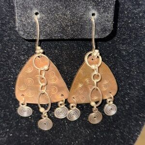 Bohemian Copper and Silvertone Dangle Drop Earrings